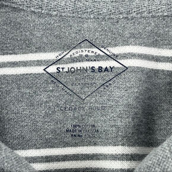 St Johns Bay Mens Legacy Polo Gray Striped Large - Picture 2 of 7